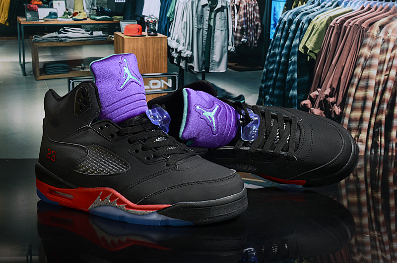 New Air Jordan 5 Retro Black Red Purple Shoes